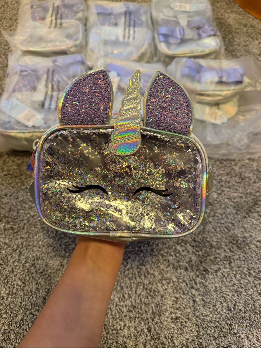 Cat & Jack Iridescent Purple Unicorn Glitter Crossbody Bag - 1 Bag